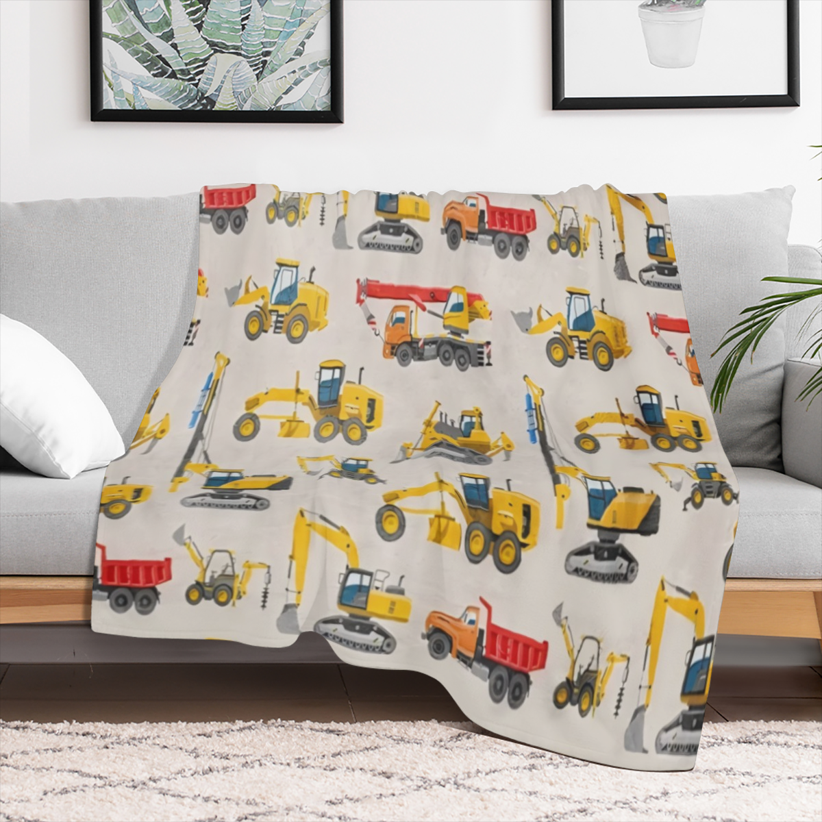 1PC Truck excavator printed Flannel blanket Nap blanket Sofa bed Warm comfortable soft blanket Gift Home comfortable lightweight blanket sofa bed Travel Camping Living room Office sofa chair bed blank