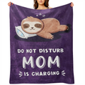 1pc, "Do Not Disturb Mom is Charging" Flannel Fleece Blanket, Soft Throw for Sofa, TV, Bed, All-Season, Vintage Style, Polyester Knit, Digital Print, 200-250g Fabric, Home & Kitchen Bedding Gift