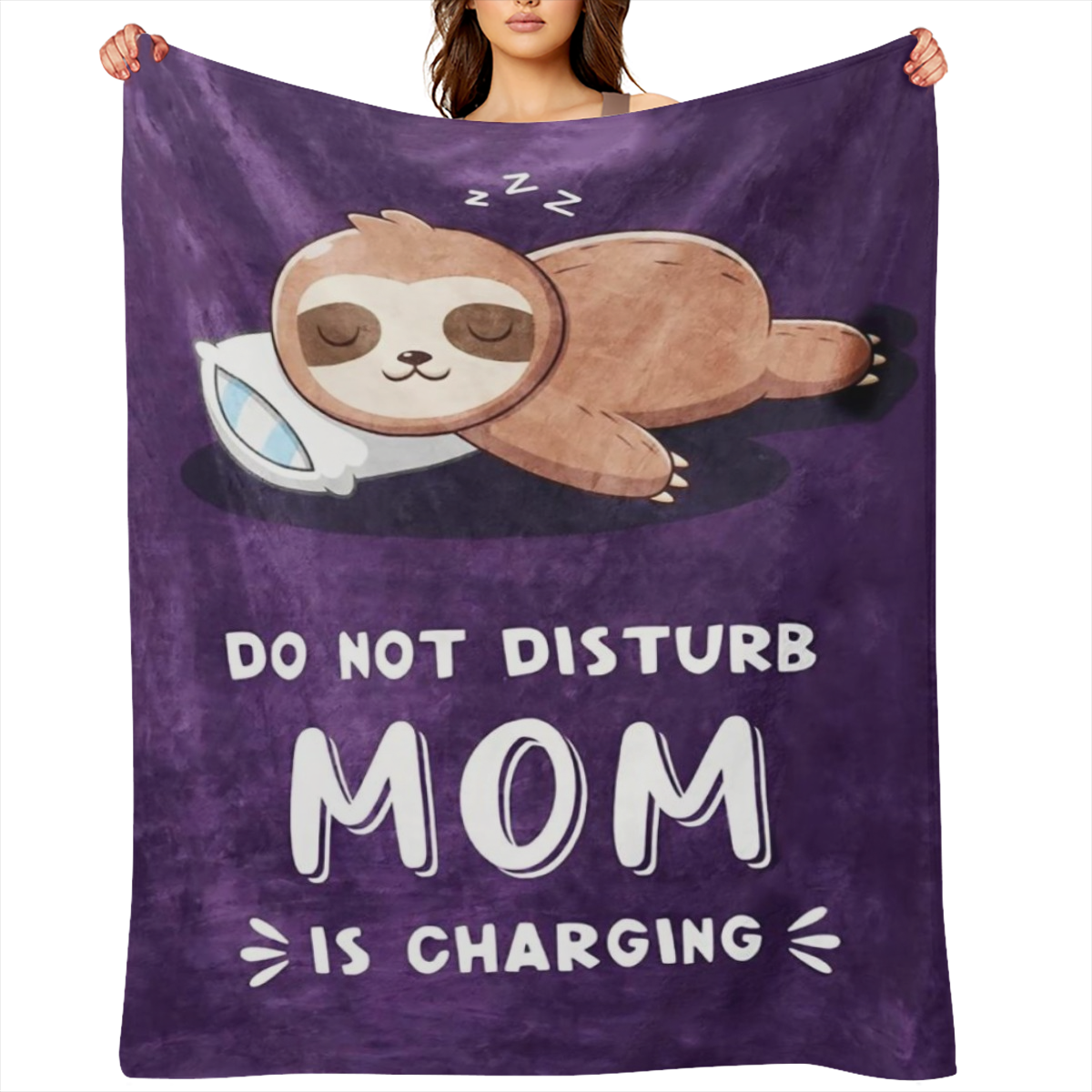 1pc, "Do Not Disturb Mom is Charging" Flannel Fleece Blanket, Soft Throw for Sofa, TV, Bed, All-Season, Vintage Style, Polyester Knit, Digital Print, 200-250g Fabric, Home & Kitchen Bedding Gift
