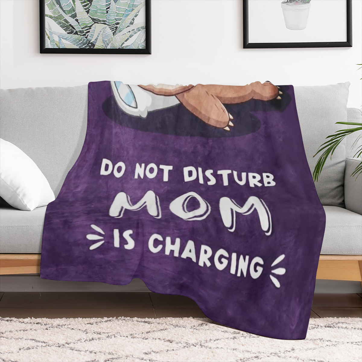 1pc, "Do Not Disturb Mom is Charging" Flannel Fleece Blanket, Soft Throw for Sofa, TV, Bed, All-Season, Vintage Style, Polyester Knit, Digital Print, 200-250g Fabric, Home & Kitchen Bedding Gift