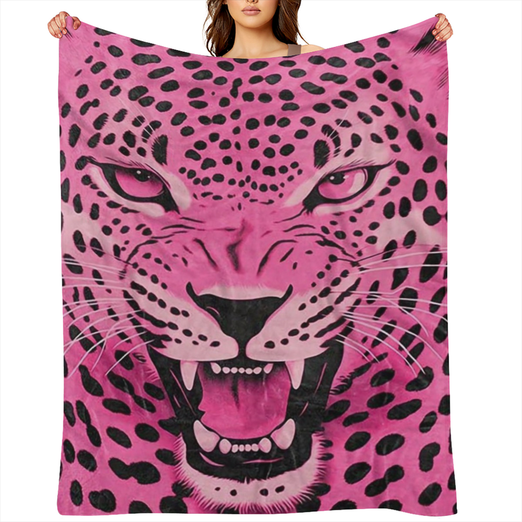 Cozy Pink Leopard Print Blanket - Soft, HD- Printed Polyester Throw for Home, Office Naps, Travel & Camping