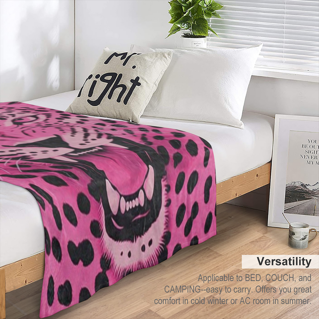 Cozy Pink Leopard Print Blanket - Soft, HD- Printed Polyester Throw for Home, Office Naps, Travel & Camping