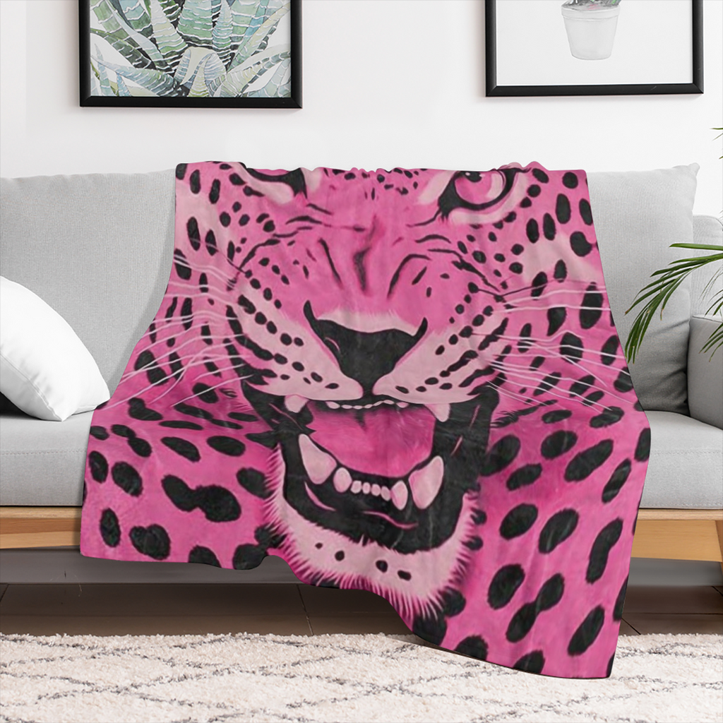 Cozy Pink Leopard Print Blanket - Soft, HD- Printed Polyester Throw for Home, Office Naps, Travel & Camping