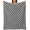 Contemporary Black and White Checkered Throw Blanket - Versatile Digital Print Flannel Throws for Home, Office, Car, Camping - All- Season Multipurpose Woven Polyester Blanket, Lightweight
