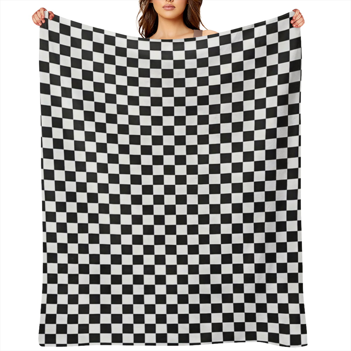 Contemporary Black and White Checkered Throw Blanket - Versatile Digital Print Flannel Throws for Home, Office, Car, Camping - All- Season Multipurpose Woven Polyester Blanket, Lightweight