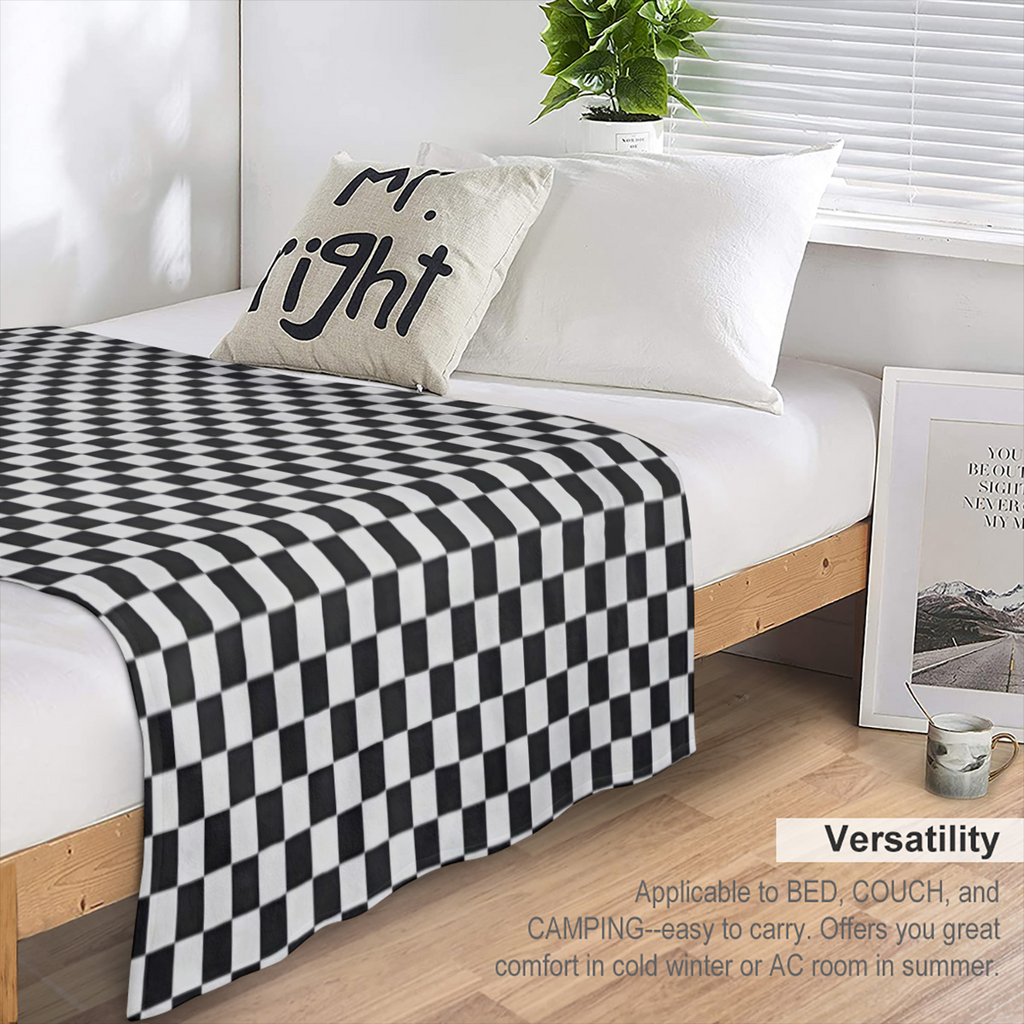 Contemporary Black and White Checkered Throw Blanket - Versatile Digital Print Flannel Throws for Home, Office, Car, Camping - All- Season Multipurpose Woven Polyester Blanket, Lightweight