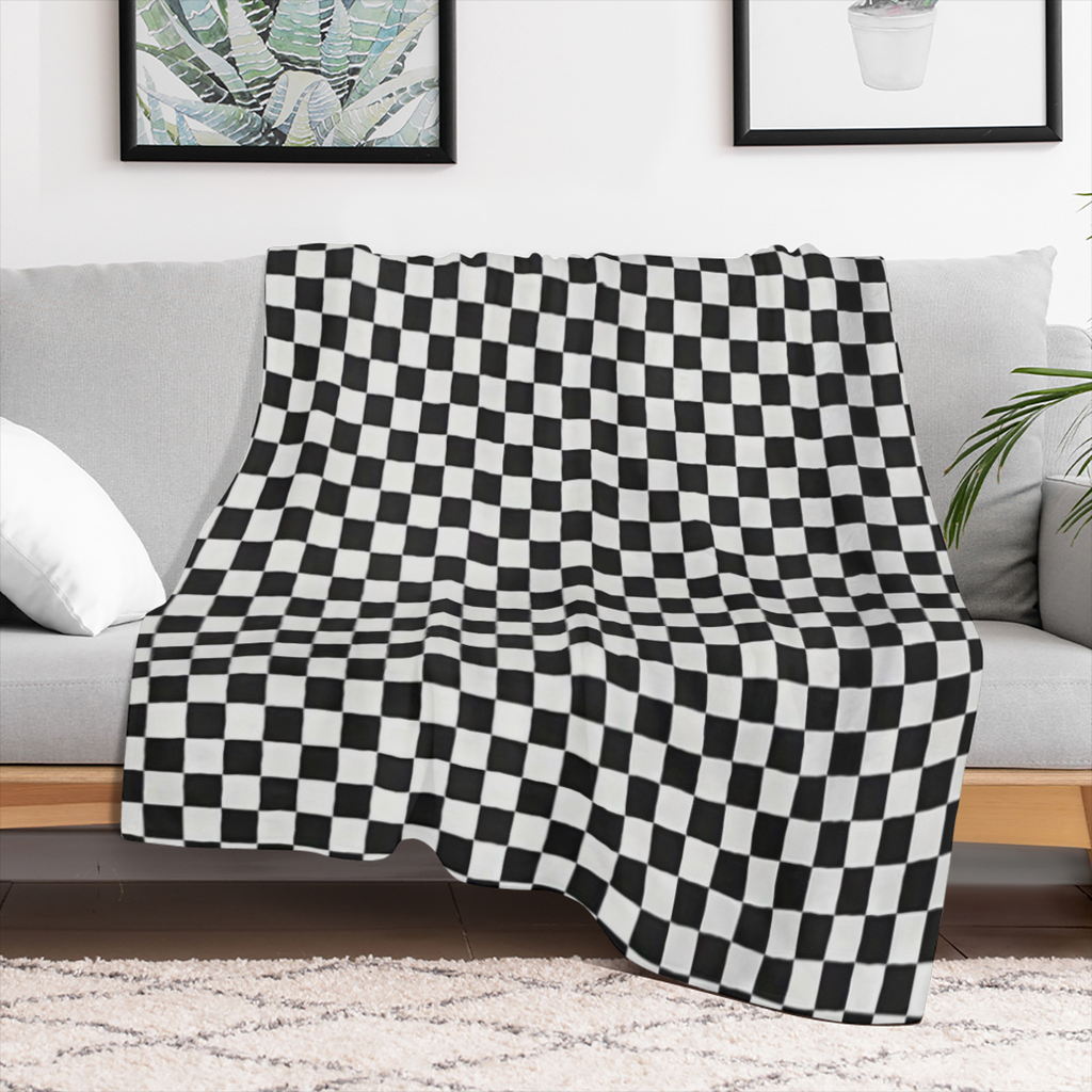 Contemporary Black and White Checkered Throw Blanket - Versatile Digital Print Flannel Throws for Home, Office, Car, Camping - All- Season Multipurpose Woven Polyester Blanket, Lightweight