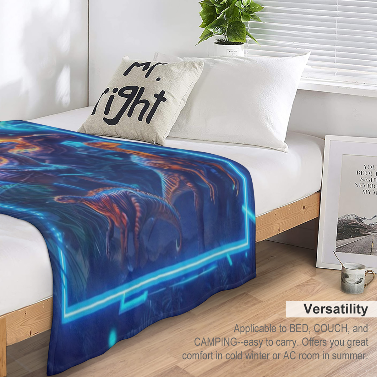1pc Jurassic Adventure Soft Flannel Fleece Blanket - Vibrant Dinosaur Digital Print, All- Season Cozy Throw, 100 Polyester Knitted Twill, Lightweight Lodge Style Decor, 200- 250g, Red, Decorative Thro