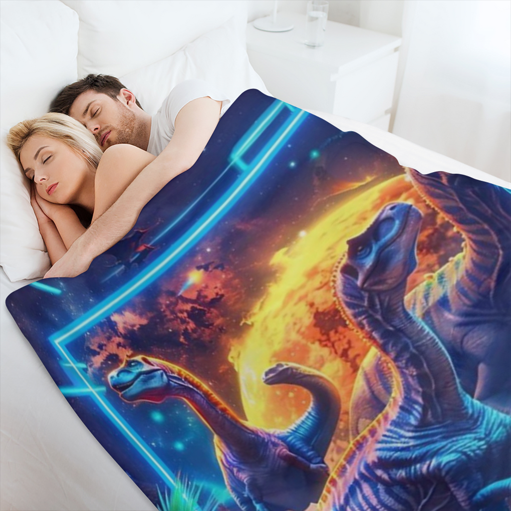 1pc Jurassic Adventure Soft Flannel Fleece Blanket - Vibrant Dinosaur Digital Print, All- Season Cozy Throw, 100 Polyester Knitted Twill, Lightweight Lodge Style Decor, 200- 250g, Red, Decorative Thro