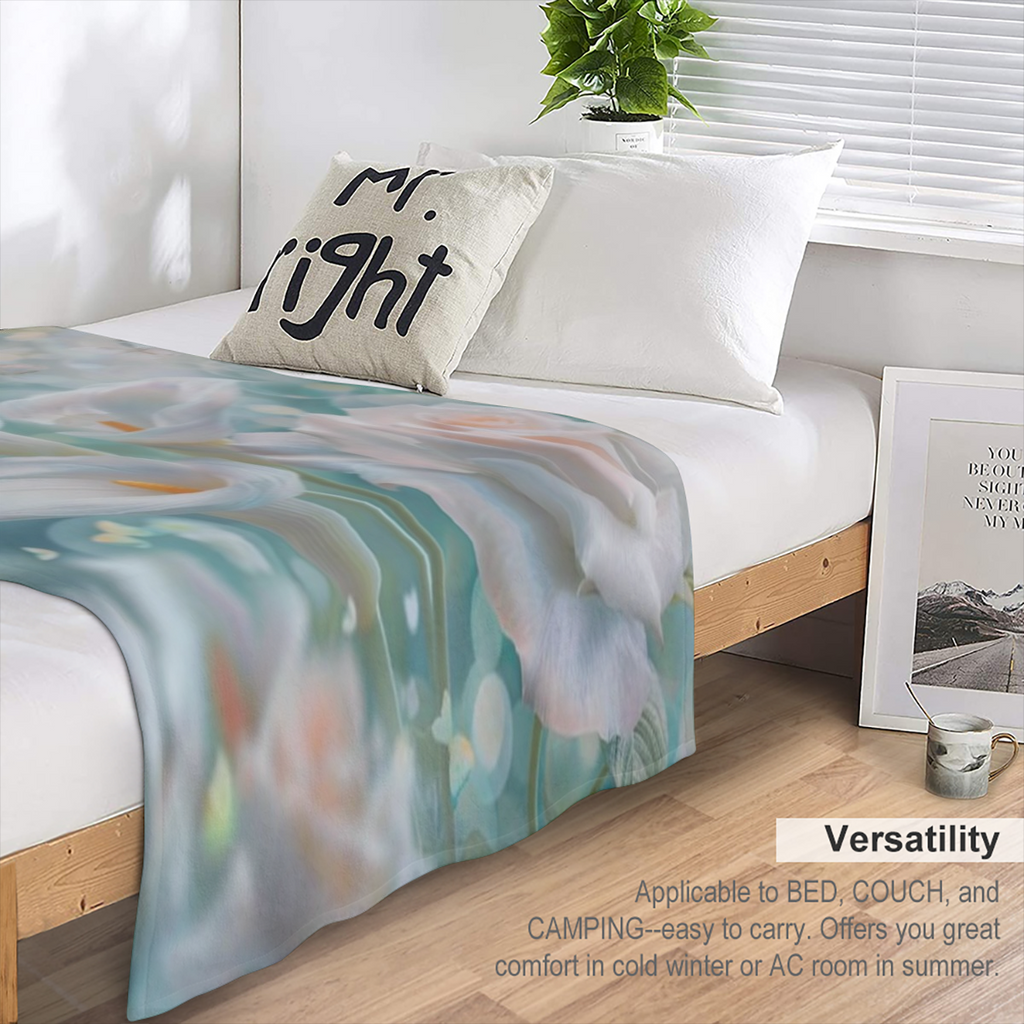 Beautiful Calla Lily Rose Flannel Throw Blanket, Soft Lightweight Cozy Warm Vibrant White Floral Butterfly Blankets for Couch Bed Travel- 30x40, 280GSM CozyFlannel MultiSizes, 4 Sizes Available