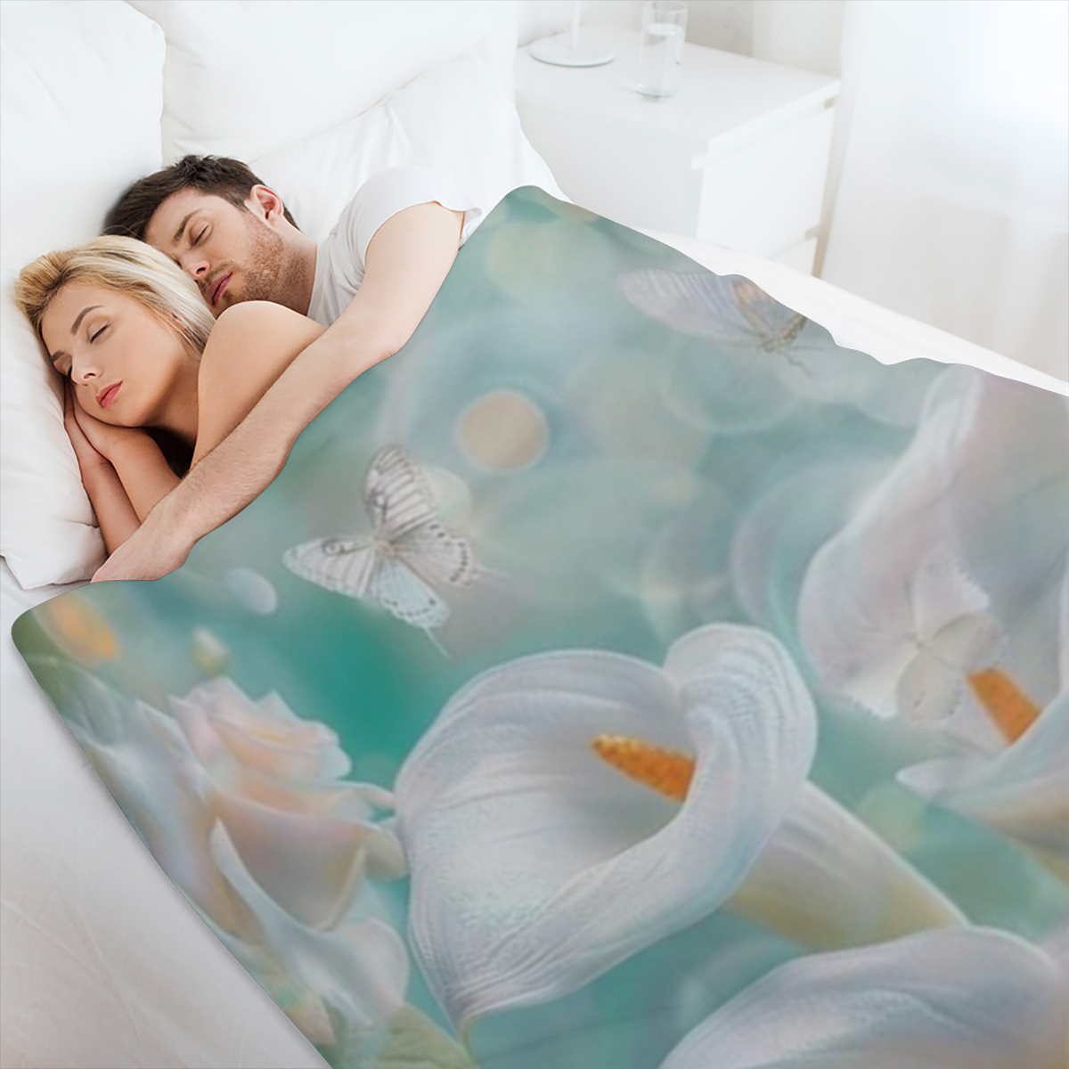 Beautiful Calla Lily Rose Flannel Throw Blanket, Soft Lightweight Cozy Warm Vibrant White Floral Butterfly Blankets for Couch Bed Travel- 30x40, 280GSM CozyFlannel MultiSizes, 4 Sizes Available