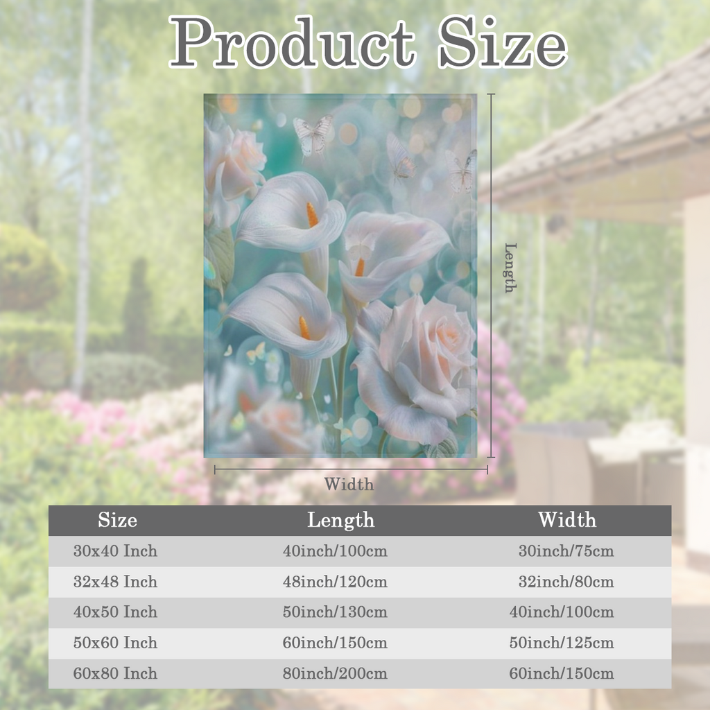 Beautiful Calla Lily Rose Flannel Throw Blanket, Soft Lightweight Cozy Warm Vibrant White Floral Butterfly Blankets for Couch Bed Travel- 30x40, 280GSM CozyFlannel MultiSizes, 4 Sizes Available