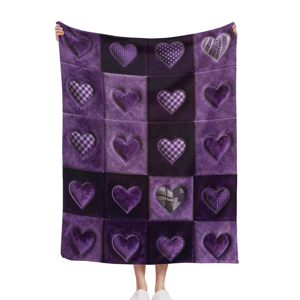 1pc 1pcs Western Purple Heart Flannel Blanket - Soft Warm Throw Suitable for All Seasons, Contemporary Bedspread with Neutral Multicolor Suitable for Bedroom, Sofa, Nap, Gift for, Christmas, Birthdays