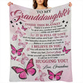 To my granddaughter. . . Letter Print Flannel Blanket - Digital Printing, All- season Multipurpose Sports Style Knit Bedding - Soft and Lightweight Gift, Suitable for Sofa, Travel, Camping, Lunch Brea