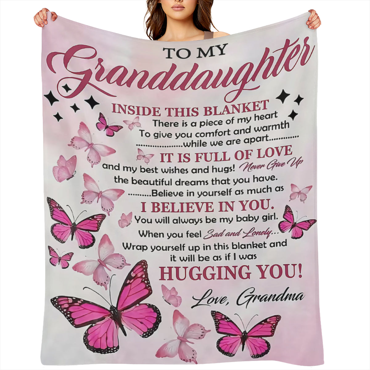 To my granddaughter. . . Letter Print Flannel Blanket - Digital Printing, All- season Multipurpose Sports Style Knit Bedding - Soft and Lightweight Gift, Suitable for Sofa, Travel, Camping, Lunch Brea