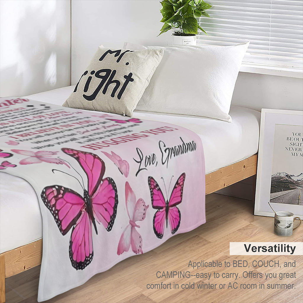 To my granddaughter. . . Letter Print Flannel Blanket - Digital Printing, All- season Multipurpose Sports Style Knit Bedding - Soft and Lightweight Gift, Suitable for Sofa, Travel, Camping, Lunch Brea