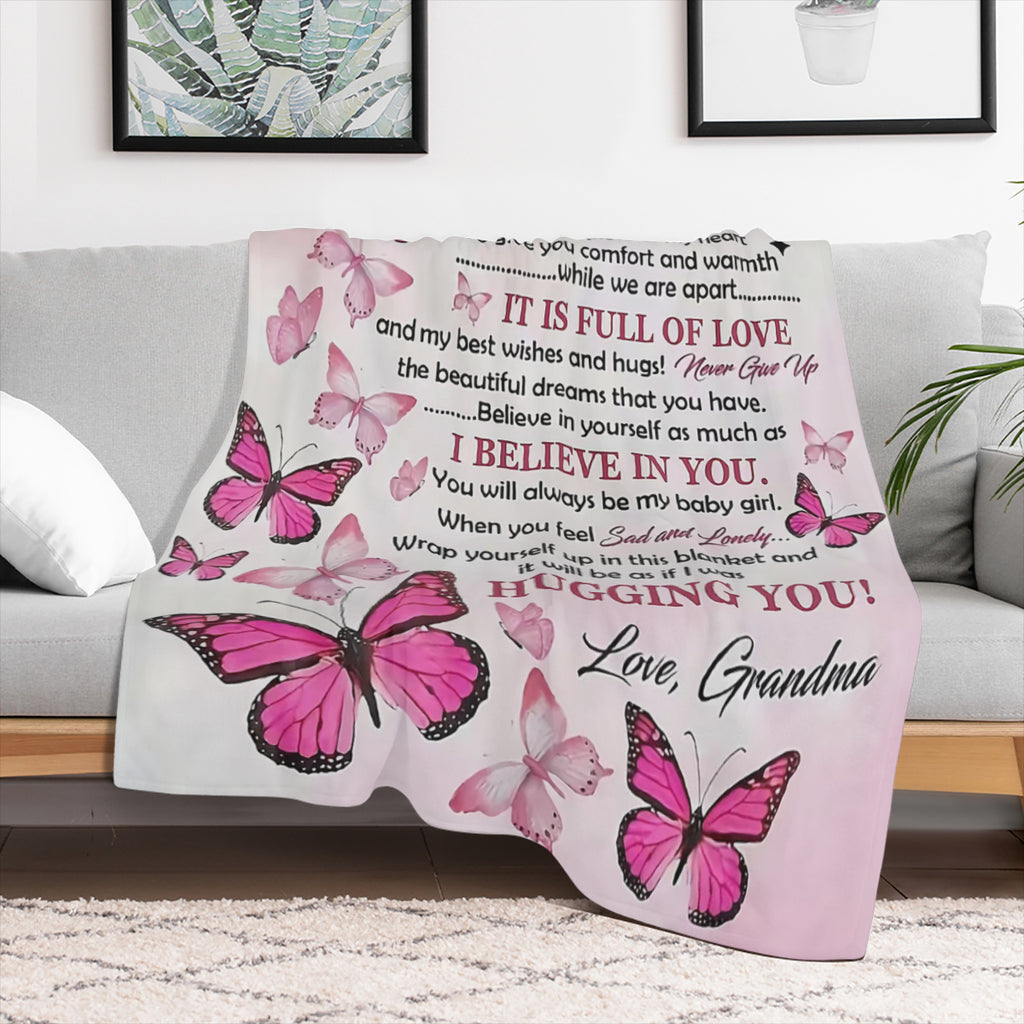 To my granddaughter. . . Letter Print Flannel Blanket - Digital Printing, All- season Multipurpose Sports Style Knit Bedding - Soft and Lightweight Gift, Suitable for Sofa, Travel, Camping, Lunch Brea