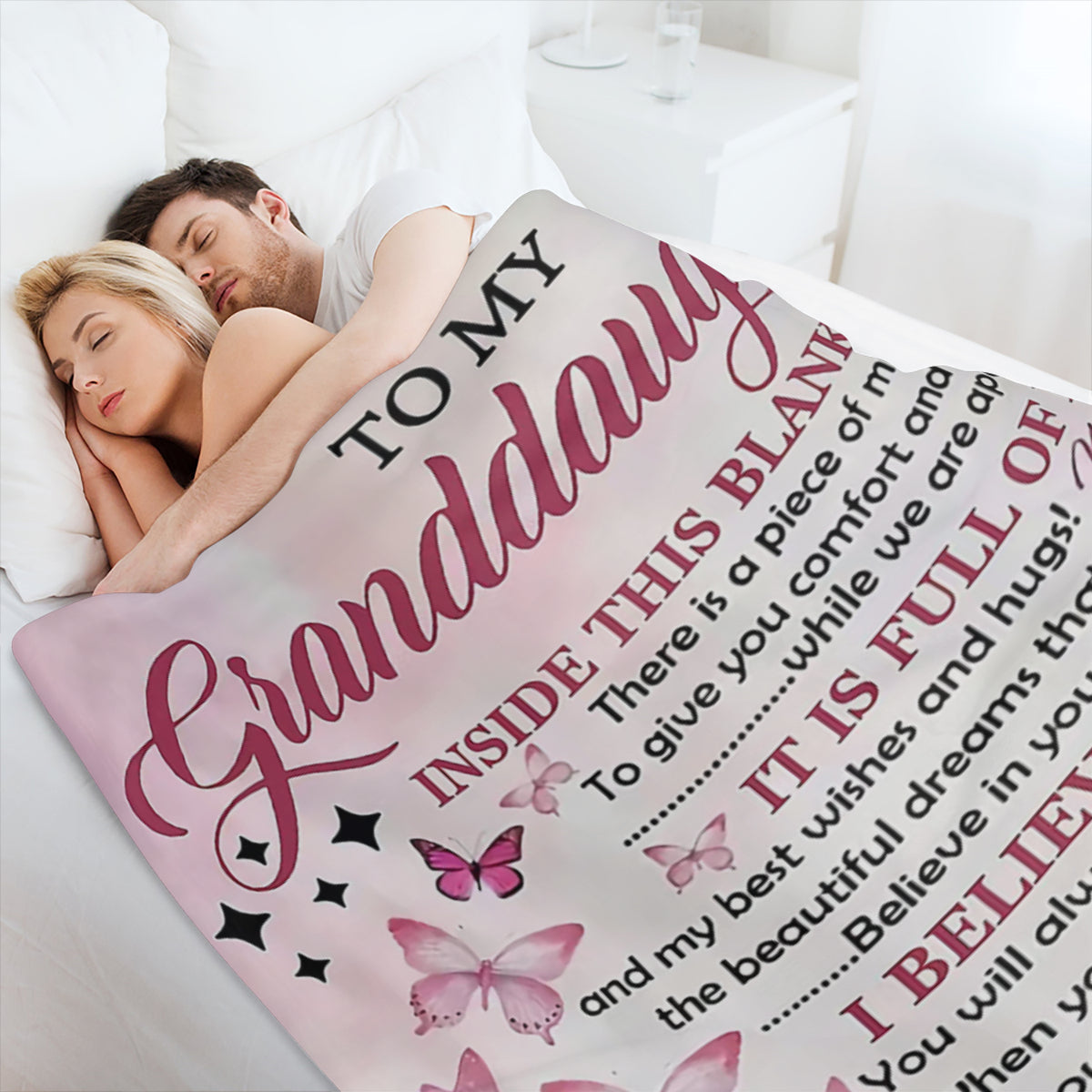 To my granddaughter. . . Letter Print Flannel Blanket - Digital Printing, All- season Multipurpose Sports Style Knit Bedding - Soft and Lightweight Gift, Suitable for Sofa, Travel, Camping, Lunch Brea