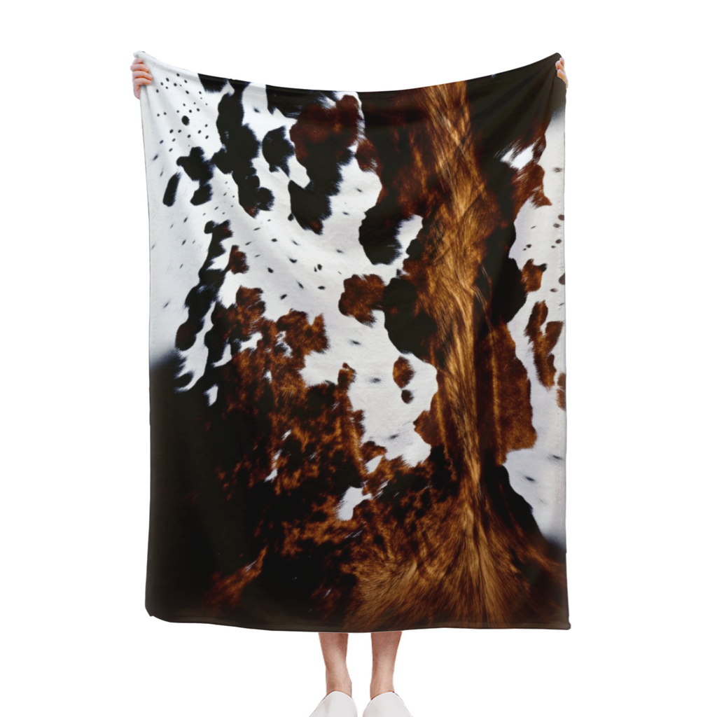 Cowhide Pattern Faux Fur Throw Blanket Brown White And Black Print Cozy Bedding For Living Room Or Bedroom Decor