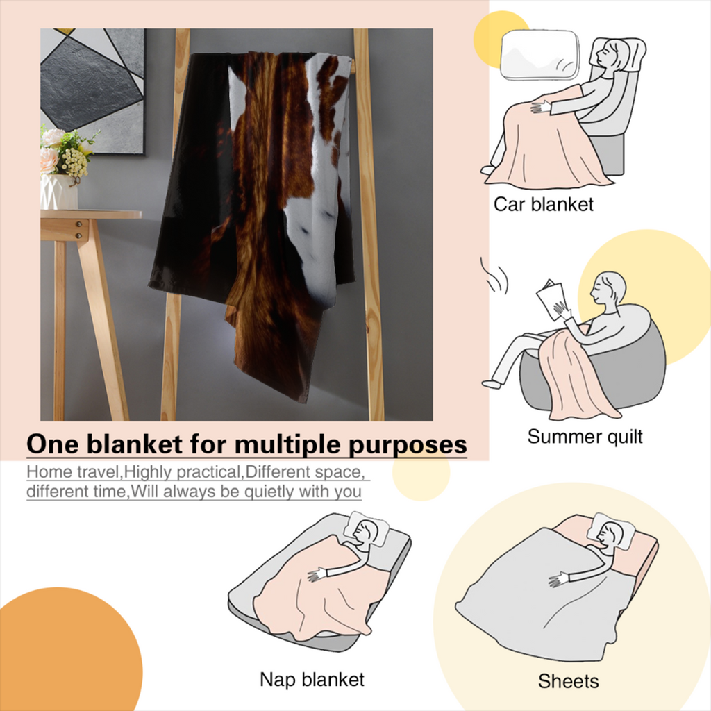 Cowhide Pattern Faux Fur Throw Blanket Brown White And Black Print Cozy Bedding For Living Room Or Bedroom Decor