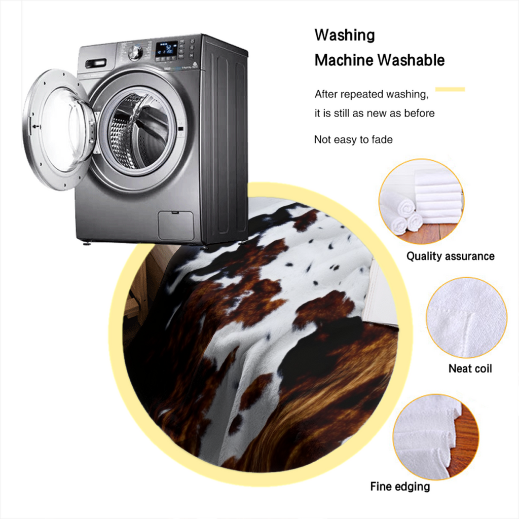 Cowhide Pattern Faux Fur Throw Blanket Brown White And Black Print Cozy Bedding For Living Room Or Bedroom Decor