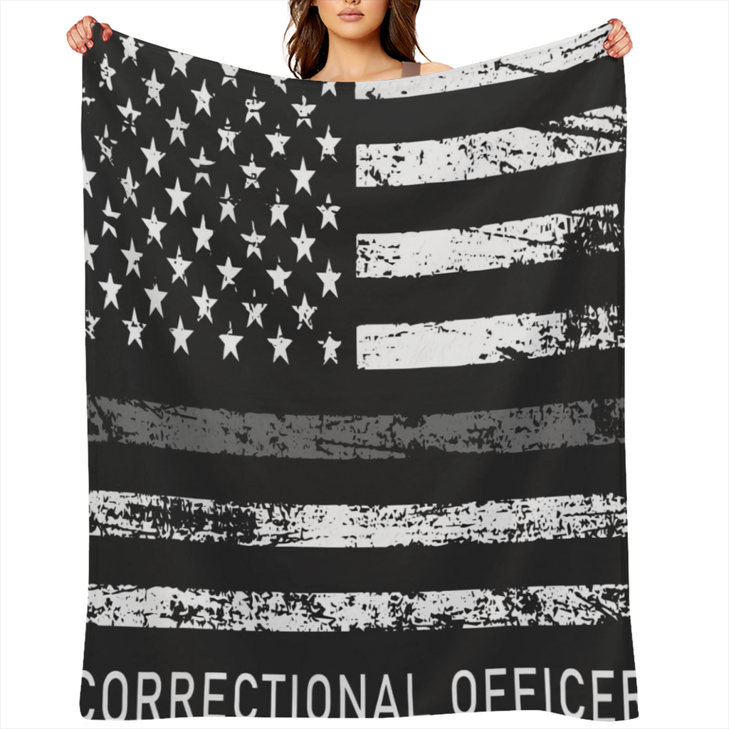 Correctional Officer USA Flag Throw Blanket Fuzzy Warm Flannel Blanket Soft Blanket for Couch Bed Sofa