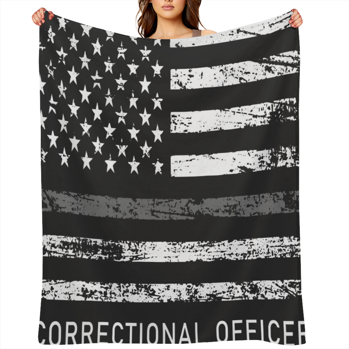 Correctional Officer USA Flag Throw Blanket Fuzzy Warm Flannel Blanket Soft Blanket for Couch Bed Sofa