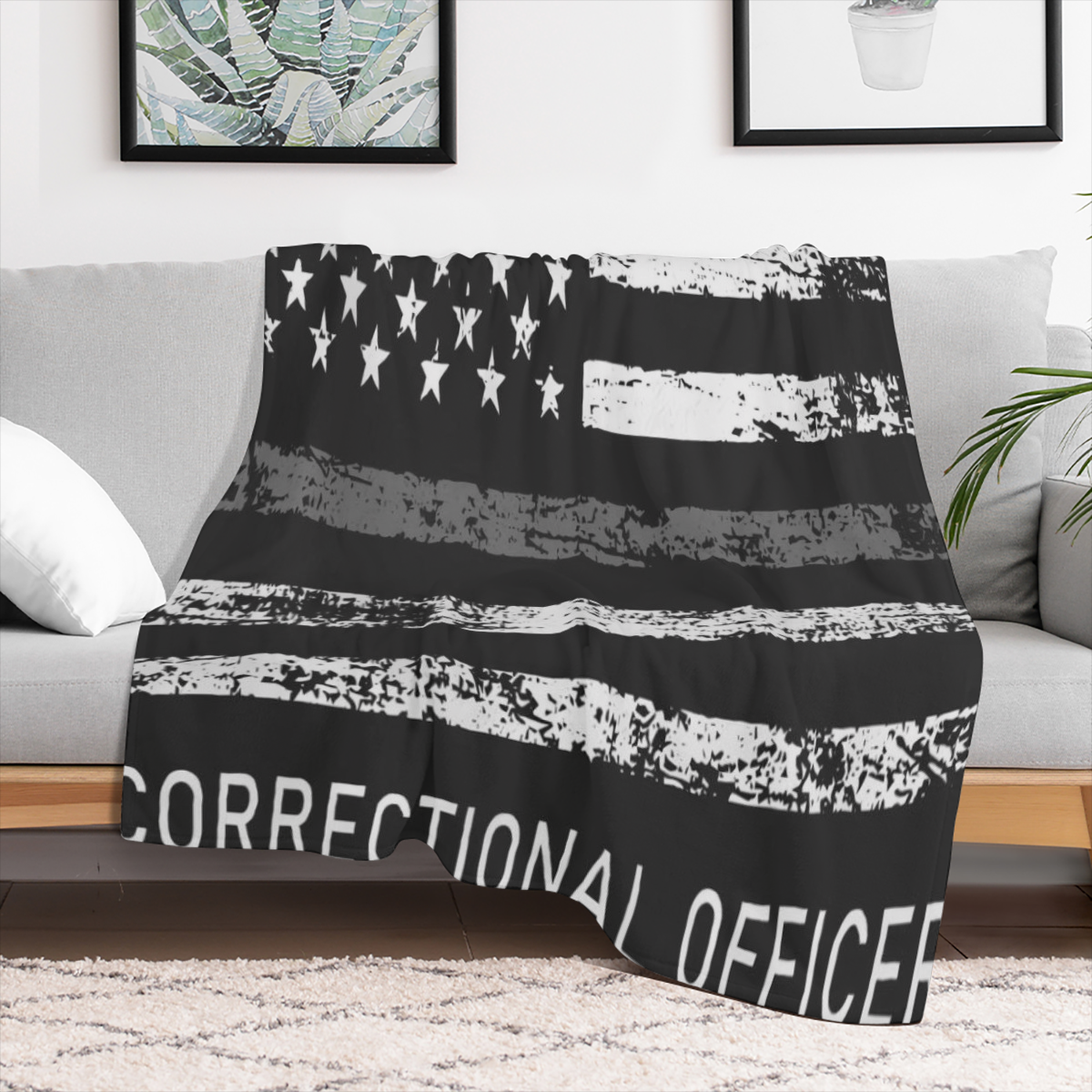 Correctional Officer USA Flag Throw Blanket Fuzzy Warm Flannel Blanket Soft Blanket for Couch Bed Sofa