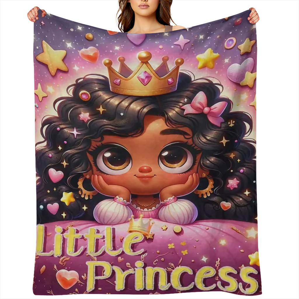 1pc Adorable Little Princess Fleece Blanket - Ultra- Soft, Lightweight, Warm, and Cozy Flannel Throw for Sofa, Bed, Travel, Camping, Living Room, Office, Couch, Chair, and Bed - Digital Printing, Vibr
