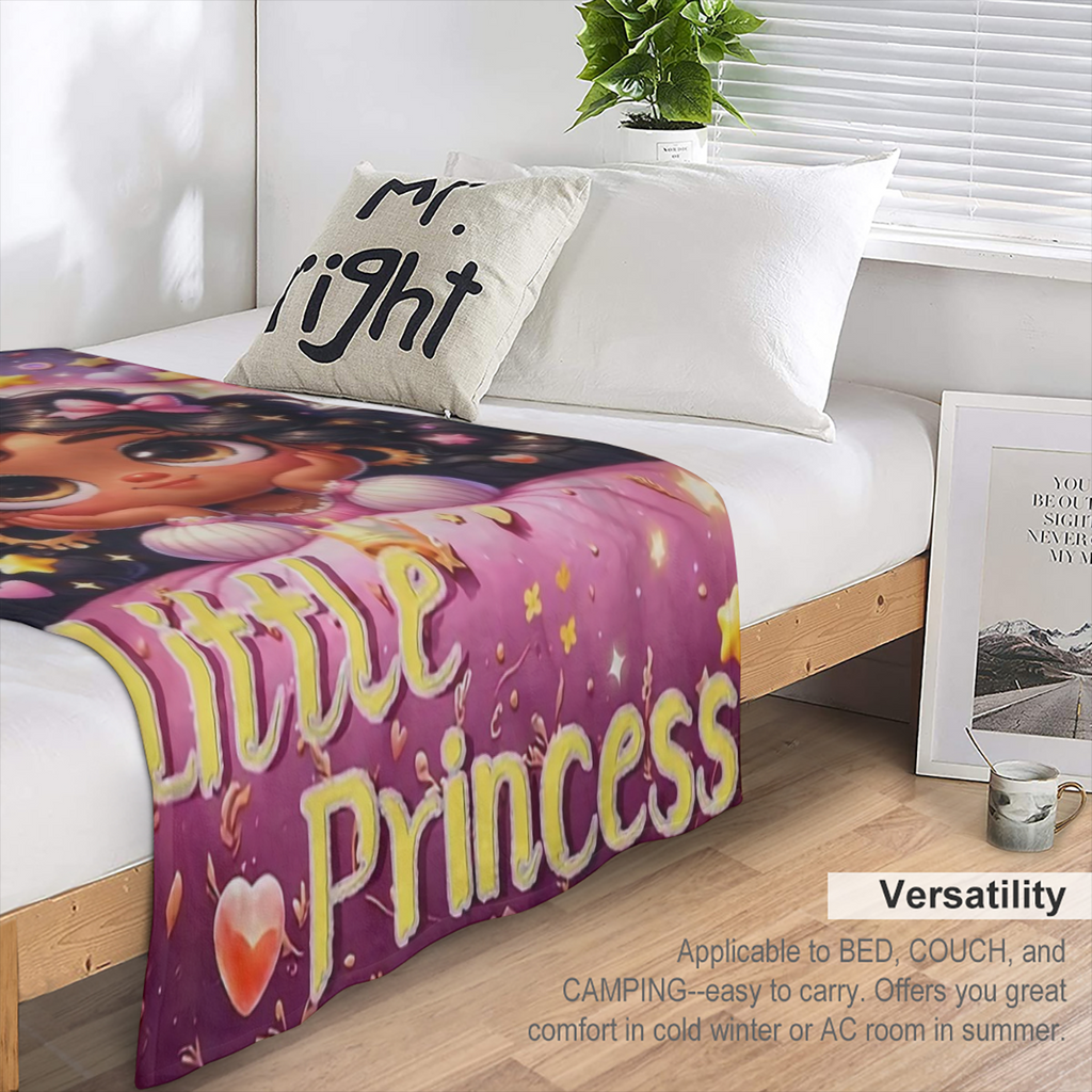 1pc Adorable Little Princess Fleece Blanket - Ultra- Soft, Lightweight, Warm, and Cozy Flannel Throw for Sofa, Bed, Travel, Camping, Living Room, Office, Couch, Chair, and Bed - Digital Printing, Vibr