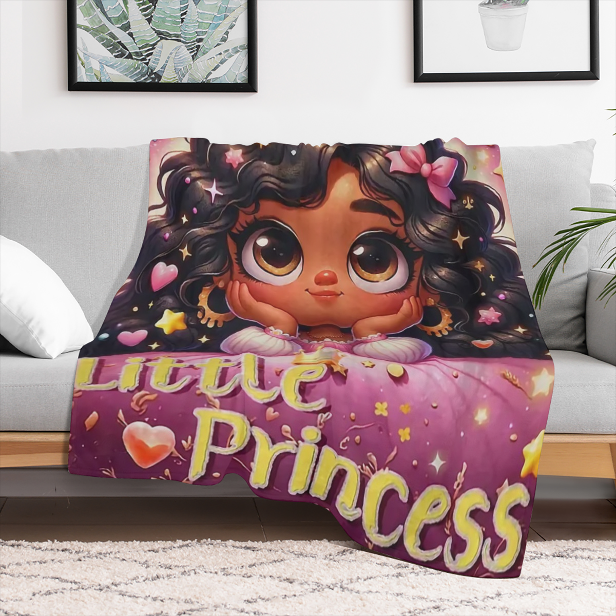 1pc Adorable Little Princess Fleece Blanket - Ultra- Soft, Lightweight, Warm, and Cozy Flannel Throw for Sofa, Bed, Travel, Camping, Living Room, Office, Couch, Chair, and Bed - Digital Printing, Vibr