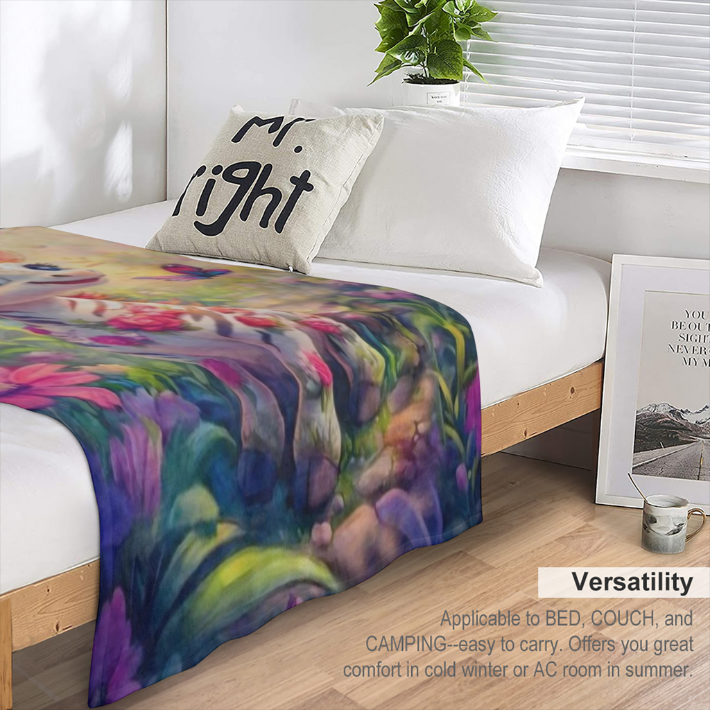 1pc Cute Zebra Flannel Fleece Blanket - 100 Polyester Vivid Animal Print with Flowers and Butterflies Lightweight and Comfortable for Sofa Travel and Home Decor All Season Use Four Season Blanket Vibr