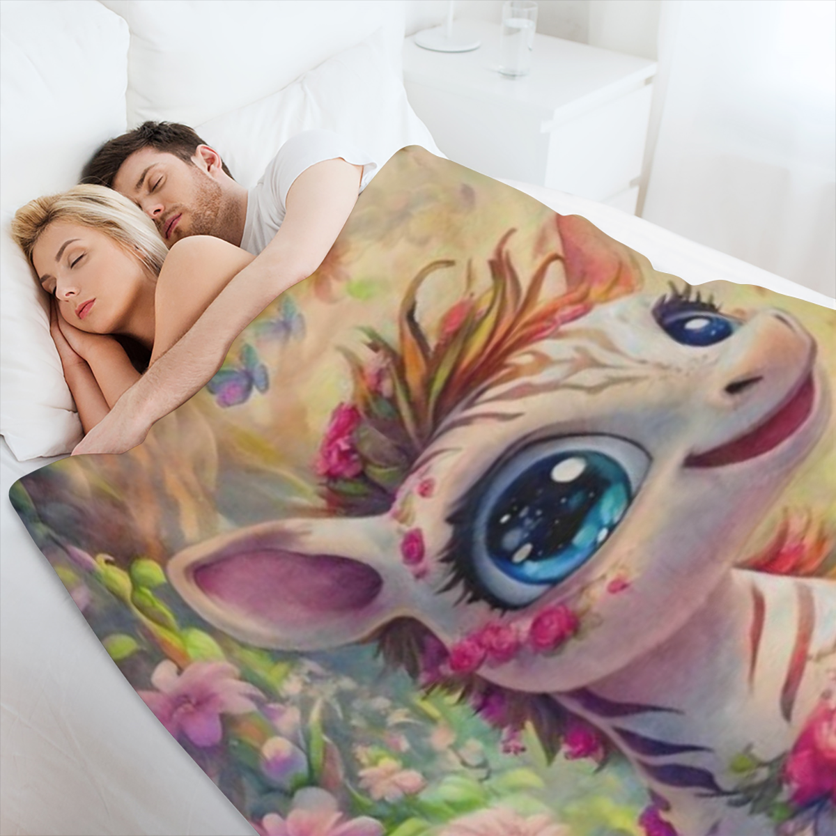 1pc Cute Zebra Flannel Fleece Blanket - 100 Polyester Vivid Animal Print with Flowers and Butterflies Lightweight and Comfortable for Sofa Travel and Home Decor All Season Use Four Season Blanket Vibr