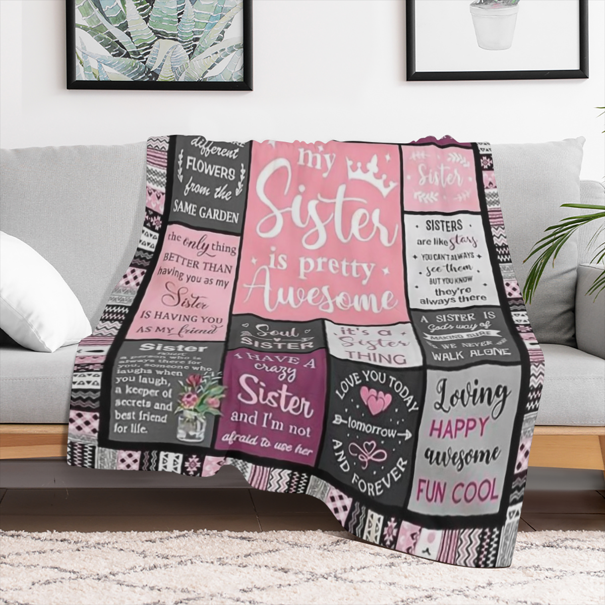 Sister Gifts, Sister Birthday Gifts From Sister, Best Friend Birthday Gift For Women, Bestie Gifts For Women, Big Sister Gift From Little Sister Blanket 60" X 50", Soul Sister Gifts For Girls