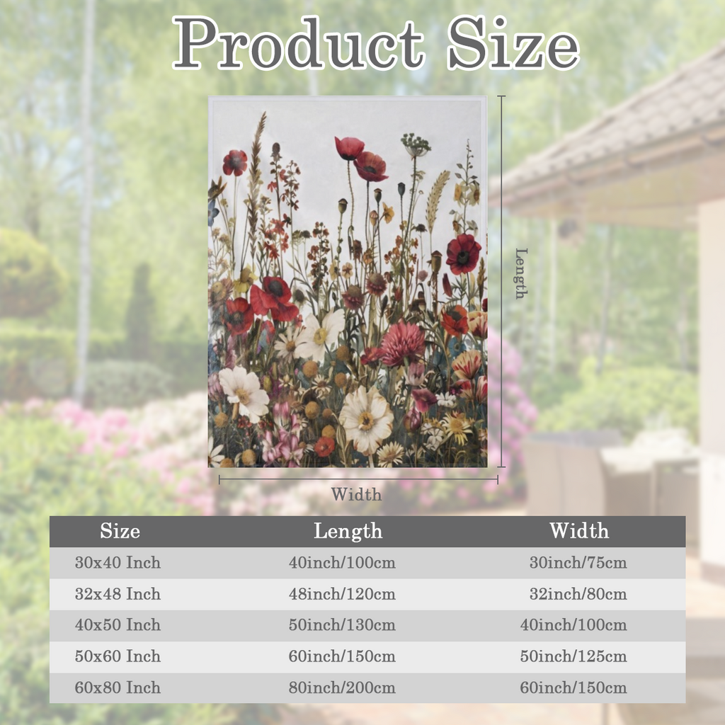 An antique floral and poppy print flannelette blanket - soft and warm polyester woven multifunctional blanket for sofas, beds, offices, camping, travel - digital printed all season lightweight blanket