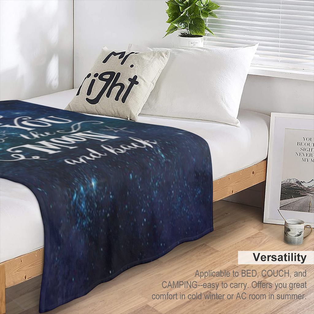 Lightweight Flannel Blanket for Camping Comfortable flannel shawl blanket with "I Love You Until the Moon and the Stars" motif - soft, warm, lightweight, perfect for sofas and beds, unique gift ideas