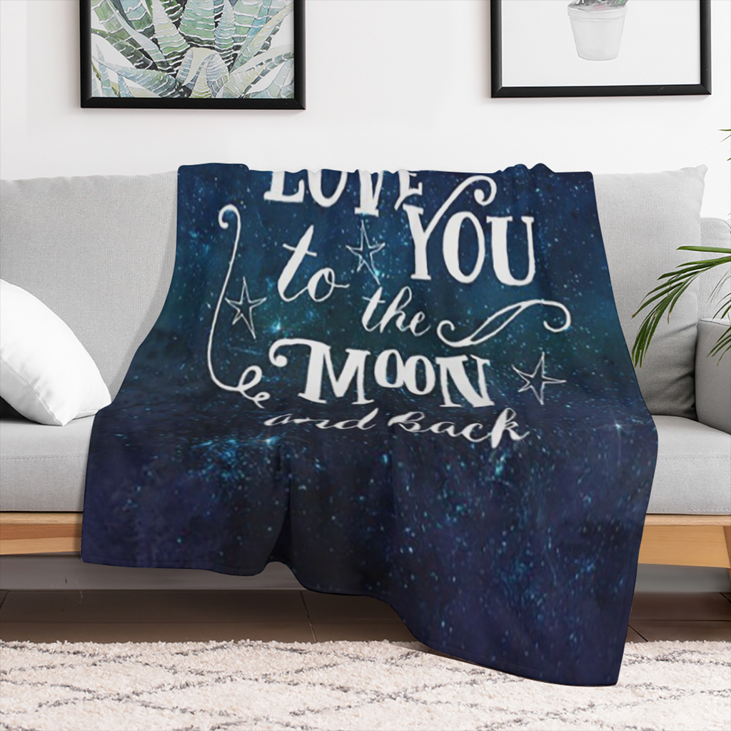 Lightweight Flannel Blanket for Camping Comfortable flannel shawl blanket with "I Love You Until the Moon and the Stars" motif - soft, warm, lightweight, perfect for sofas and beds, unique gift ideas
