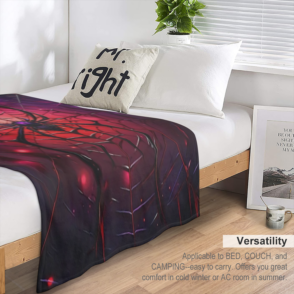1pc Manta de Franela con Estampado de Telaraa Lujosa y Acogedora - Ultra Suave, Ligera, Clida y con Estampado Digital Vibrante para Sof, Cama, Sala de Estar, Oficina, Silln, Viajes, Camping, Silla y C