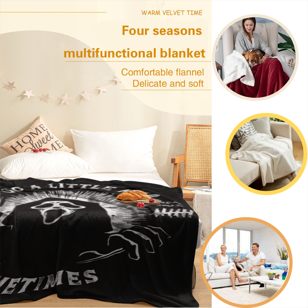 Halloween Scream Blanket Ghostface, Lightweight Thermal Flannel Cozy Throw Blankets (6 )