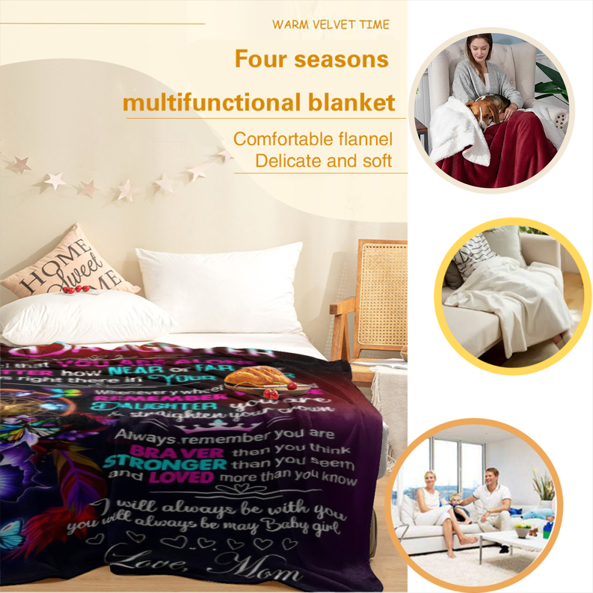 Cozy Flannel Throw Blanket For Daughter - Warm, Soft & Versatile For Couch, Bed, Travel  All-Season Comfort