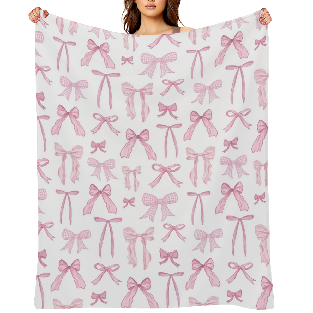 Cozy Pink Bow Print Flannel Throw Blanket - Versatile for Bed, Couch, Office, and Outdoor Use - Perfect Gift for Girls and Friends