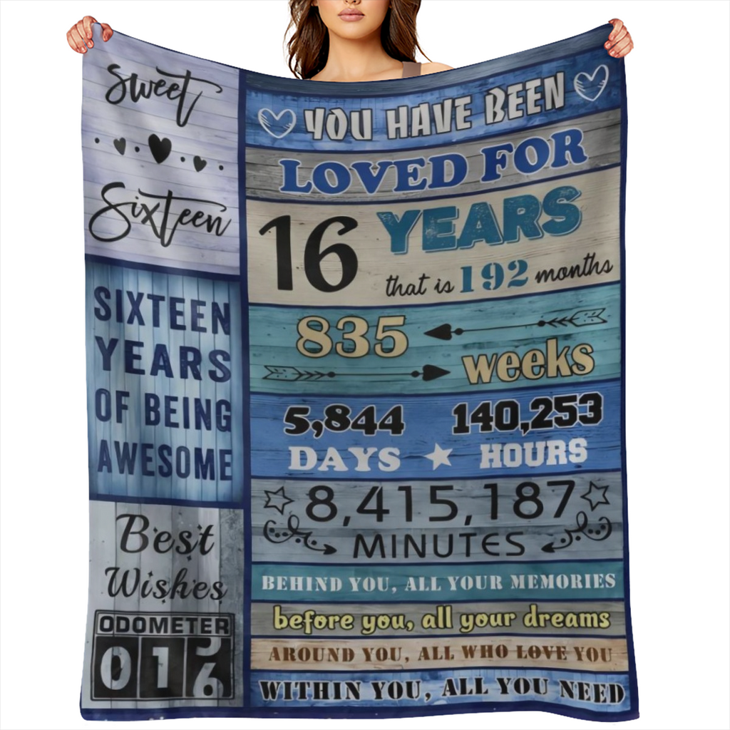 1 gift creative blanket for 16 year old Boy Girl, birthday gift for 16 year old Girl, birthday ornament for 16 year old girl Boy