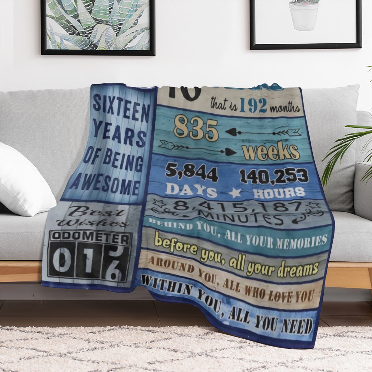 1 gift creative blanket for 16 year old Boy Girl, birthday gift for 16 year old Girl, birthday ornament for 16 year old girl Boy