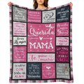 1 carta en espaol sincera para mam - Manta de franela de estilo moderno con borde a cuadros rosa y negro, suave y acogedora para viajes, camping, sof cama, decoracin de oficina - Lavable en mquina, co