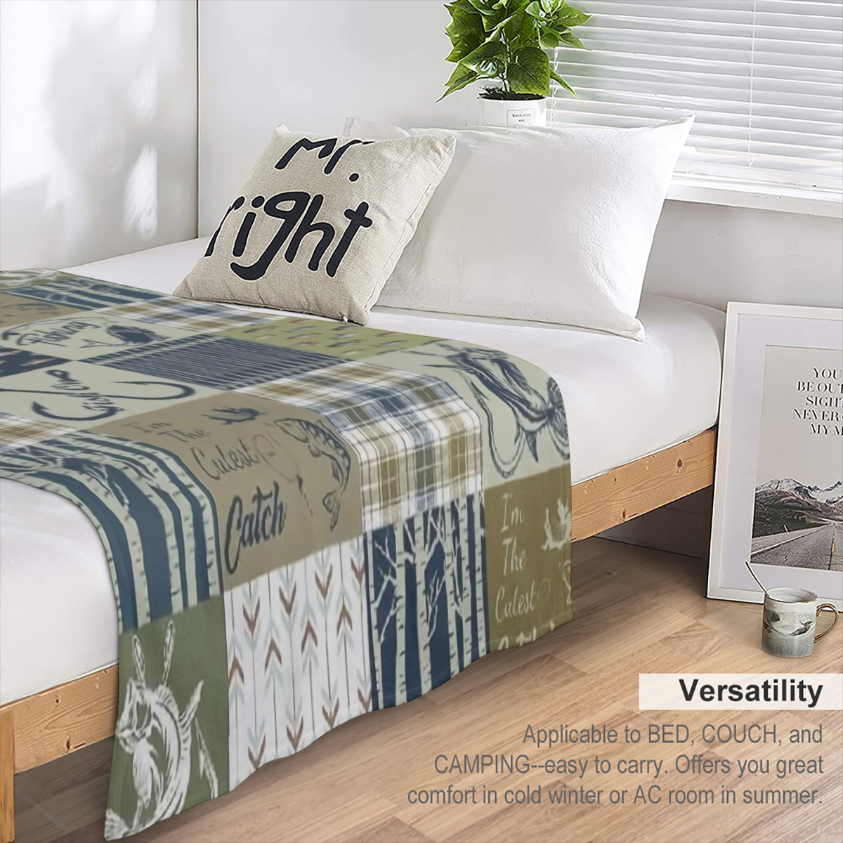 1pc Cozy Montage Wolf Blanket, Lightweight Flannel Throw For Sofa, Bed, Travel, Camping, Living Room, Office, Couch, Chair, And Bed, Digital Printing Fleece Blanket With Soft And Warm Flannel Fabric,