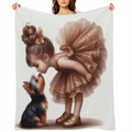 Cozy Cute Little Girl Kissing Puppy Print Flannel Blanket - Soft Warm Skin-Friendly Machine Washable for Sofa Bed Car Camping Office Decor - Versatile All-Season Gift 100 Polyester Knit Fabric