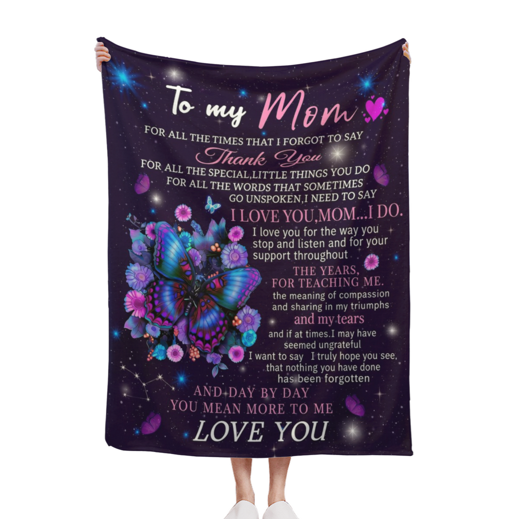 A Letter Blanket for Mom, Birthday Gift from Mom, Dear Mom Mother's Day Blanket, Super Soft Flannel Blanket Best Mother Christmas Valentine's Day Gift Blanket Comfortable Soft Flannel Printed Blanket