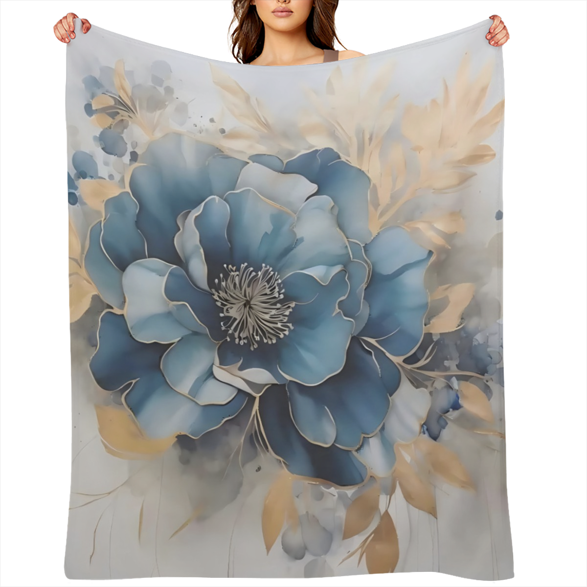 Blue Flower Style Print Blanket for Kids Girls Boys Flannel Blanket Print Soft Blankets and Throws for Sofa Couch Bed Blanket