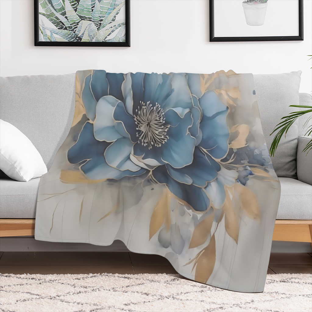 Blue Flower Style Print Blanket for Kids Girls Boys Flannel Blanket Print Soft Blankets and Throws for Sofa Couch Bed Blanket