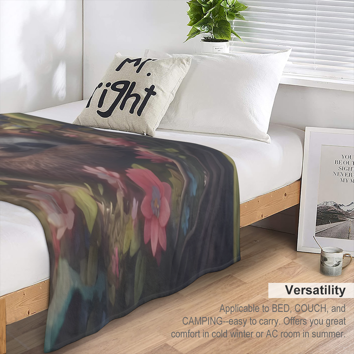 Cozy Sloth Blanket - Modern All-Season Throw Blanket for Sofa & Bed, Ultra Soft Comfort with Digital Print Design, 100 Polyester, Machine Washable & Stain Resistant